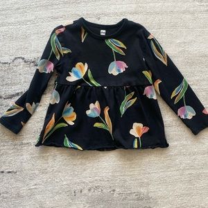 Tea Collection black shirt with colorful flowers size 3T